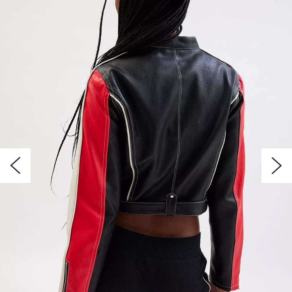 Urban outfitters BDG leather jacket. Black, red and white colouring. Size xs/s.